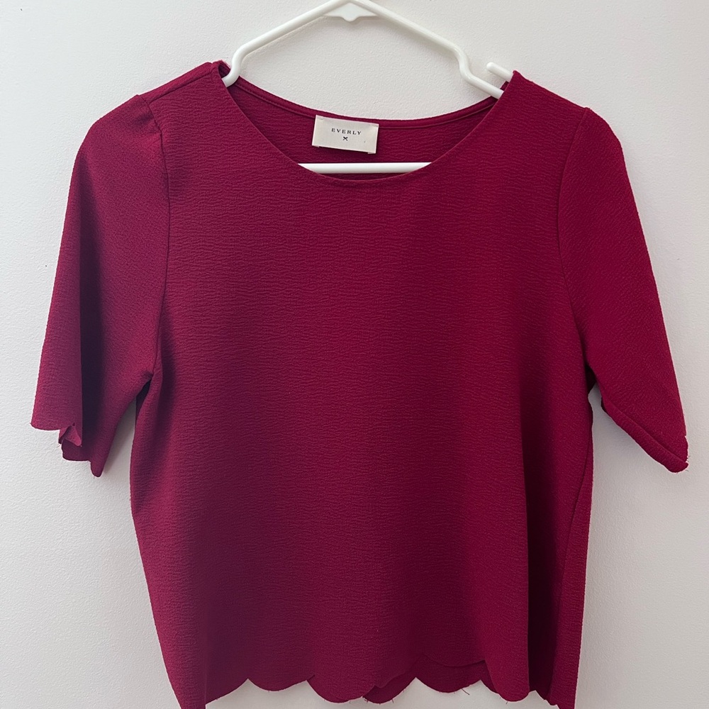 Everly Rich Burgundy Short Sleeve Top